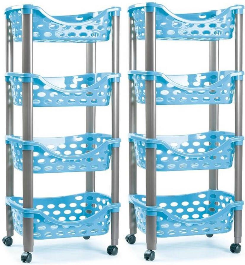 PLASTICFORTE keukentrolley 2x kunststof blauw 40 x 88 cm