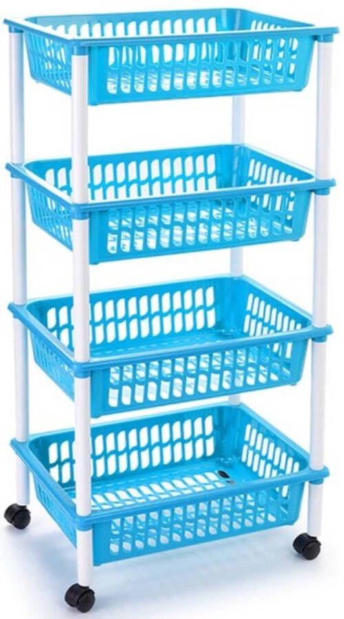 Forte Plastics Lichtblauwe opberg trolley roltafel met 4 manden 40 x 50 x 85 cm Etagewagentje karretje met opbergkratten