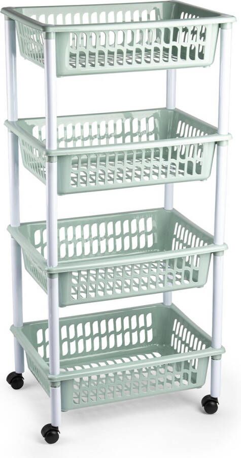 Forte Plastics Opberger organiser trolley roltafel met 4 manden 85 cm mintgroen Etagewagentje karretje met opbergkratten