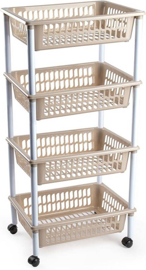 Forte Plastics Opberger organiser trolley roltafel met 4 manden 85 cm taupe Etagewagentje karretje met opbergkratten