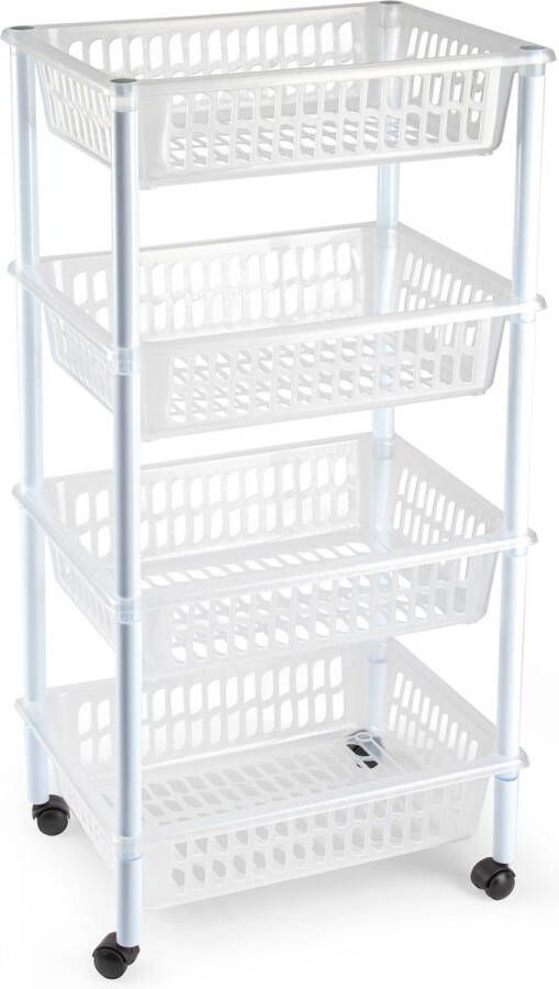 Forte Plastics Opberger organiser trolley roltafel met 4 manden 85 cm transparant Etagewagentje karretje met opbergkratten