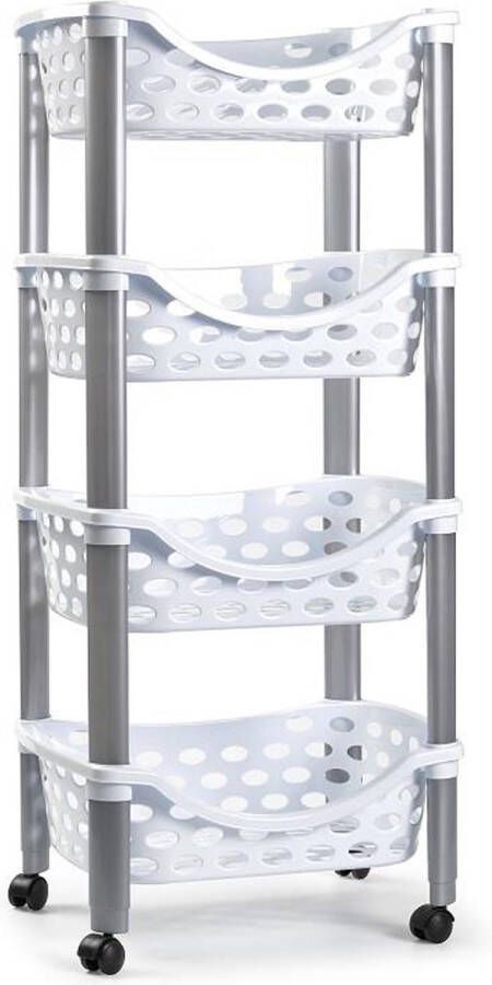 Forte Plastics Keukentrolley roltafel 4 laags kunststof wit 40 x 88 cm Opberg trolley
