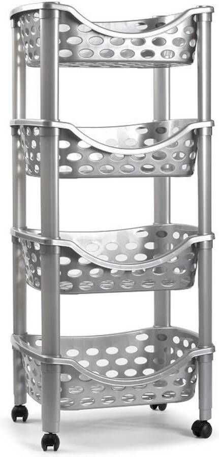 Forte Plastics Keukentrolley roltafel 4 laags kunststof zilver 40 x 88 cm Opberg trolley