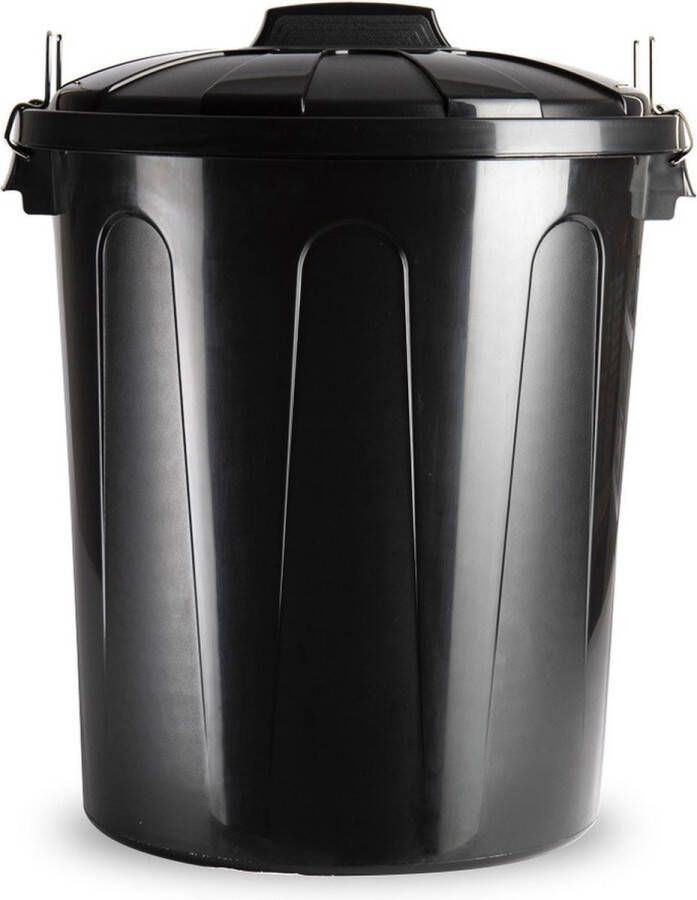 Forte Plastics Kunststof afvalemmers vuilnisemmers in het zwart van 51 liter met deksel Vuilnisbakken prullenbakken