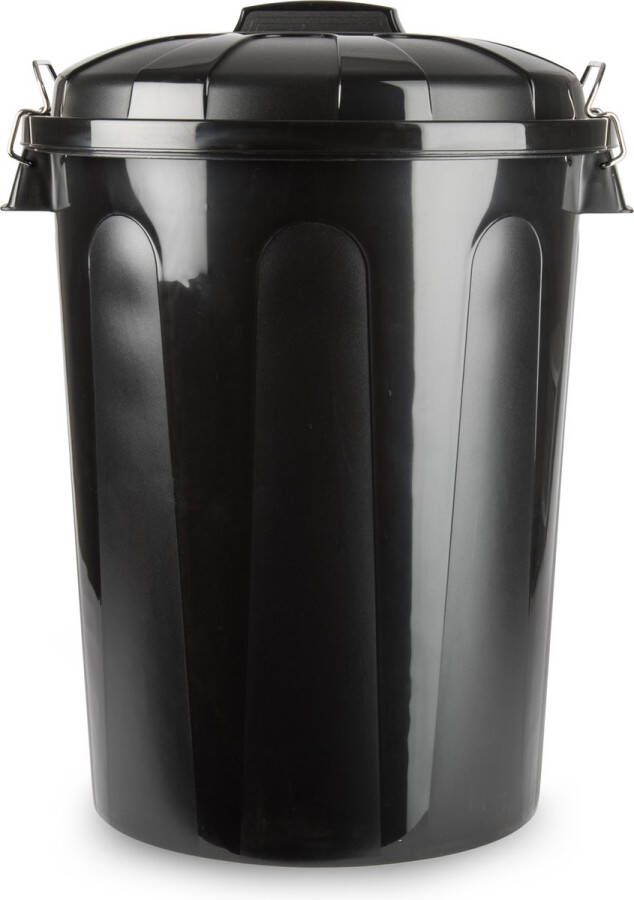 Forte Plastics Kunststof afvalemmers vuilnisemmers in het zwart van 70 liter met deksel Vuilnisbakken prullenbakken 47 5 x 52 x 67 cm