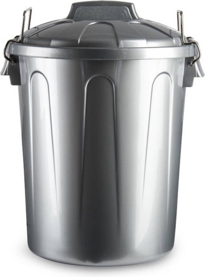 Forte Plastics Kunststof afvalemmers vuilnisemmers zilver 21 liter met deksel Vuilnisbakken prullenbakken Kantoor keuken