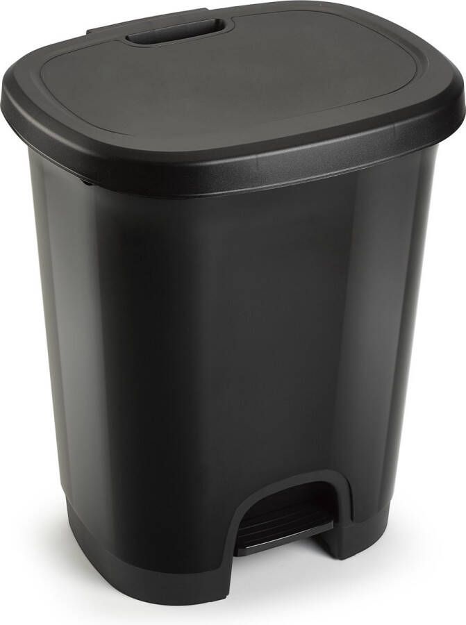 PLASTICFORTE Kunststof afvalemmers vuilnisemmers pedaalemmers in het zwart van 18 liter met deksel en pedaal 33 x 28 x 40 cm