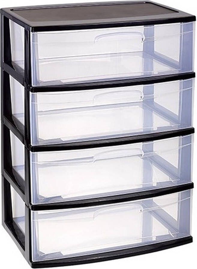 Forte Plastics Ladekast organizer met 4 lades zwart transparant 40 x 56 x 80 cm Ladekasten organisers kantoor