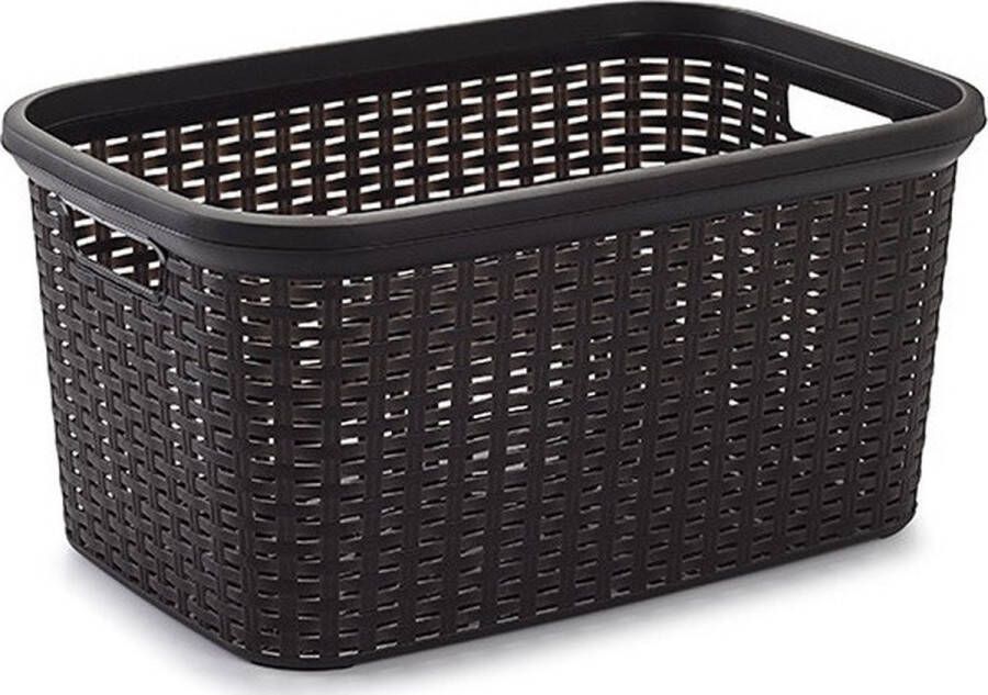PLASTICFORTE Kunststof open rotan mand van 35 liter in het donkerbruin Badkamer wasmand opslag manden 53 x 36 x 26 cm