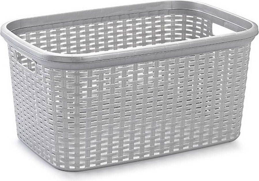 PLASTICFORTE Kunststof open rotan mand van 35 liter in het zilvergrijs Badkamer wasmand opslag manden 53 x 36 x 26 cm