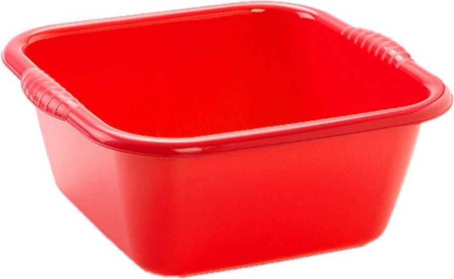 Forte Plastics Set van 2x stuks kunststof teiltjes afwasbakken vierkant 6 liter rood Afmetingen 31 x 29 x 13 cm Huishouden