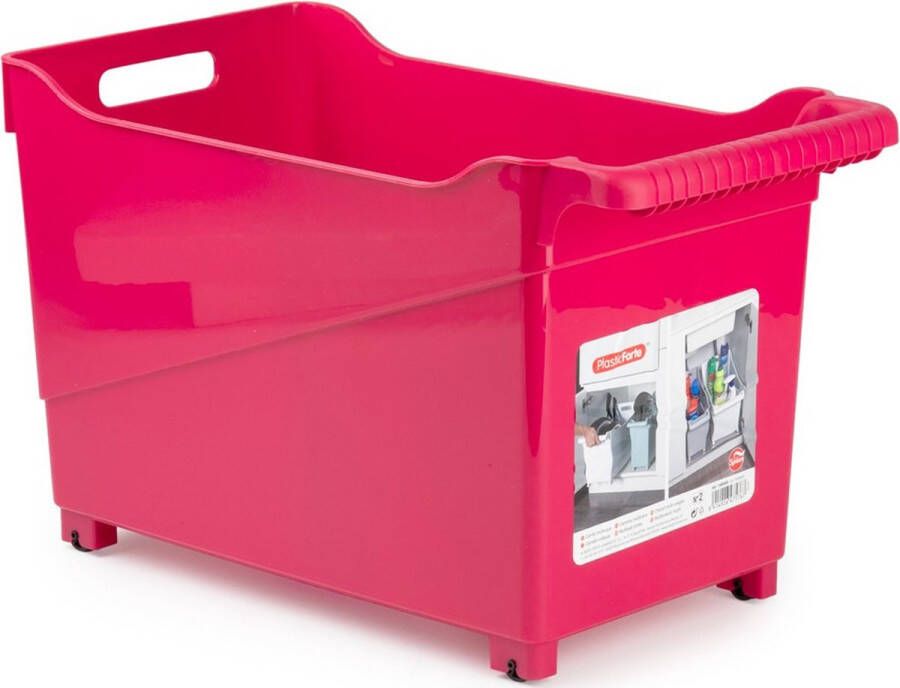 Forte Plastics Kunststof trolley fuchsia roze op wieltjes L45 x B24 x H27 cm Voorraad opberg boxen bakken