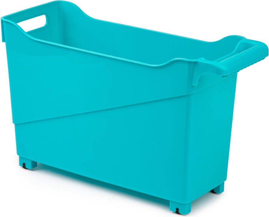 Forte Plastics Kunststof trolley turquoise blauw op wieltjes L45 x B17 x H29 cm Voorraad opberg boxen bakken