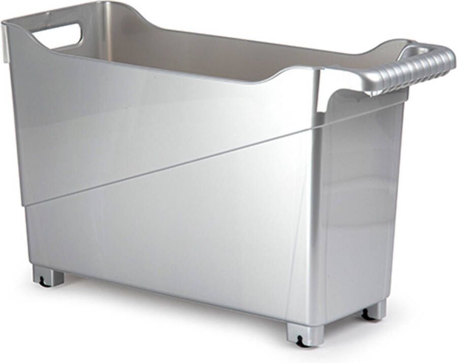 Forte Plastics Kunststof trolley zilver op wieltjes L45 x B17 x H29 cm Voorraad opberg boxen bakken