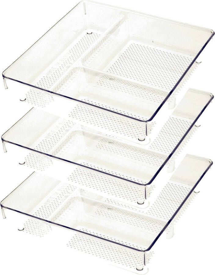 PLASTICFORTE Lade organizer Skuff 3x transparant kunststof 23 x 23 x 5 cm modulair ladeverdeler