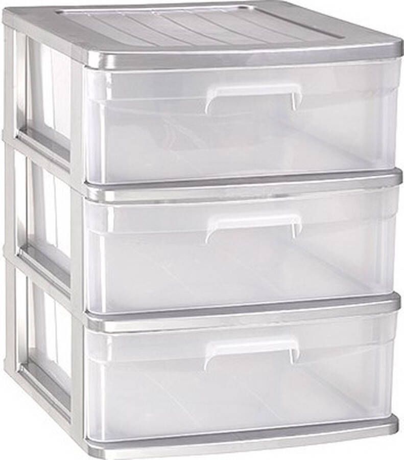 Forte Plastics Ladeblok bureau organizer met 3x lades grijs transparant L40 x B39 x H39.5 cm Opruimen opbergen laatjes