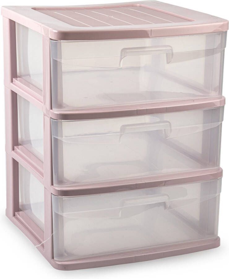 PLASTICFORTE Ladeblok bureau organizer 3x lades roze transparant L40 x B39 x H49.5 cm kunststof