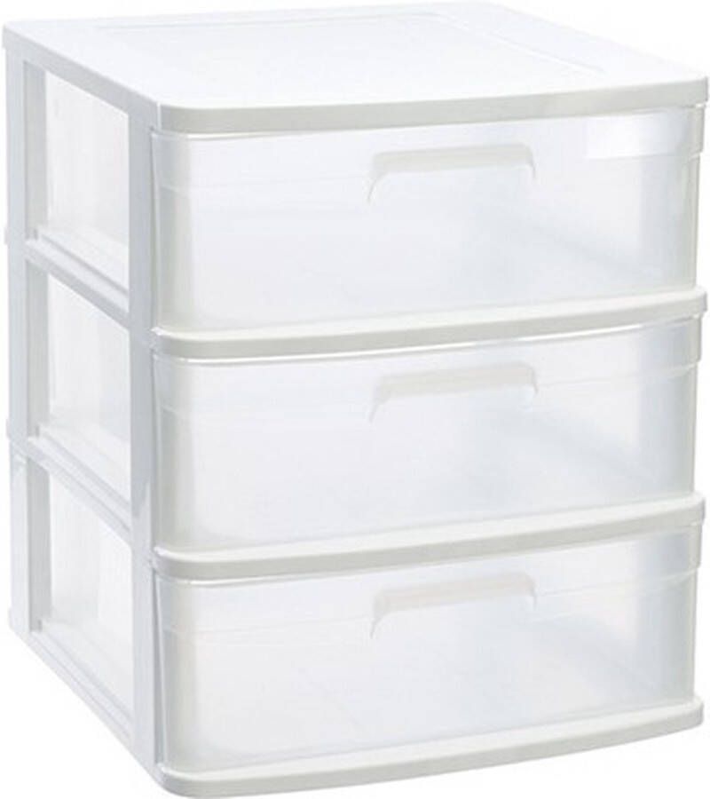 Forte Plastics Ladeblok bureau organizer met 3x lades wit transparant L40 x B39 x H39.5 cm Opruimen opbergen laatjes