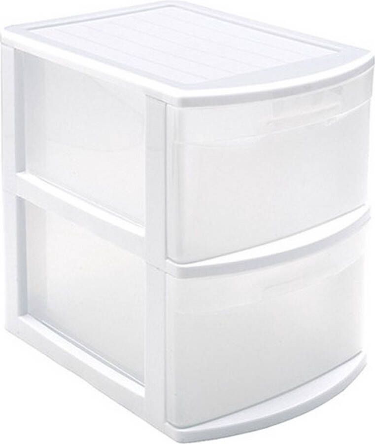 PLASTICFORTE Ladeblok bureau organizer met 2 lades wit transparant 39 x 29 x 40 cm Ladeblokken organisers kantoorartikelen benodigdheden
