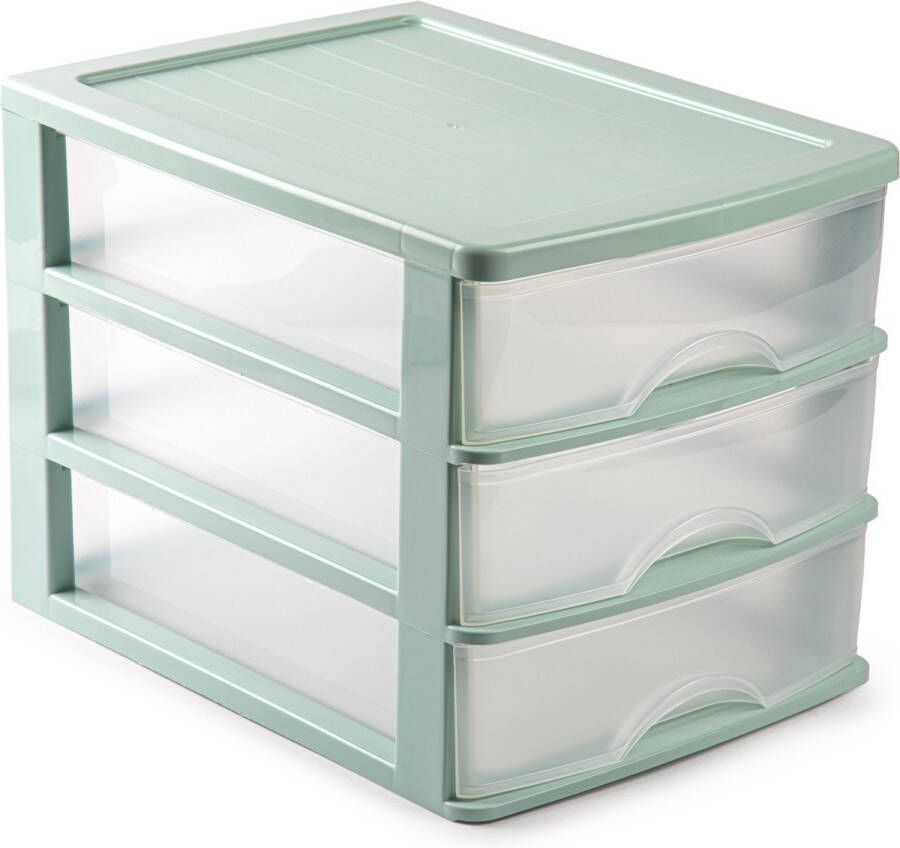 Forte Plastics Ladeblok bureau organizer met 3 lades groen transparant L35 5 x B27 x H26 Opruimen opbergen laatjes