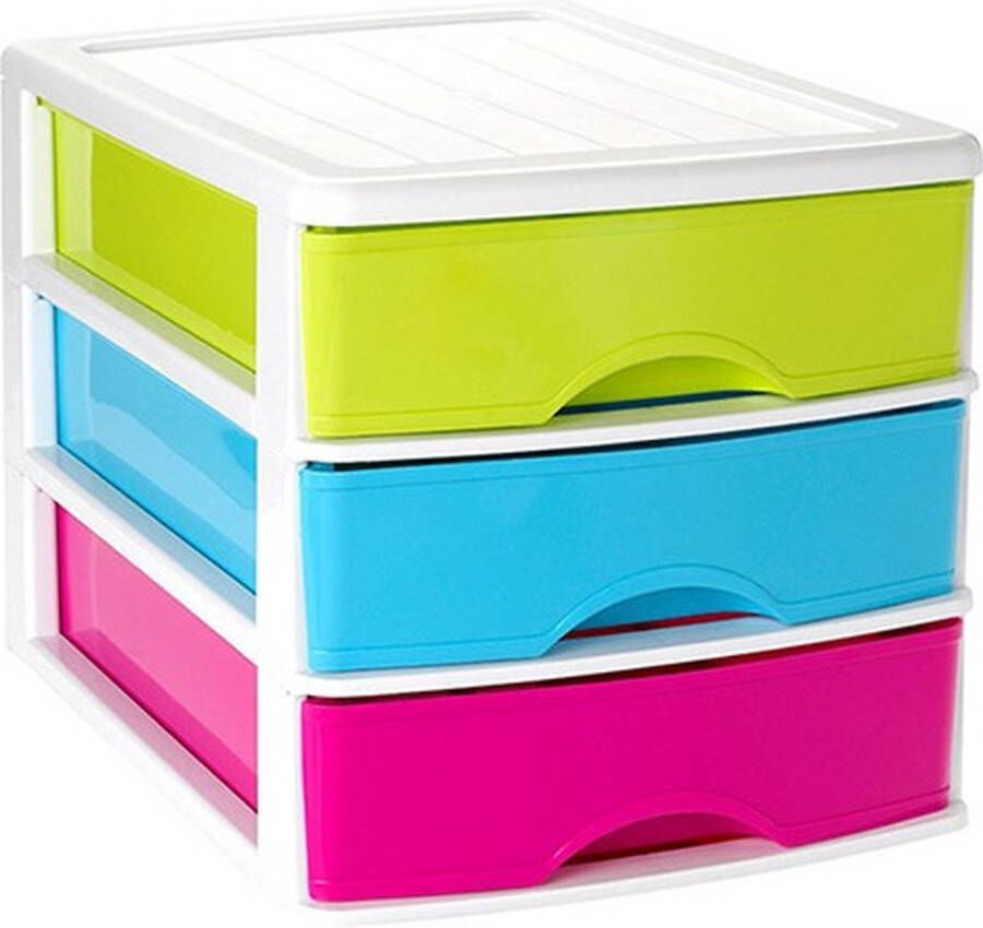 Forte Plastics Ladeblok bureau organizer met 3 lades multi-color wit L35 5 x B27 x H26 Opruimen opbergen laatjes