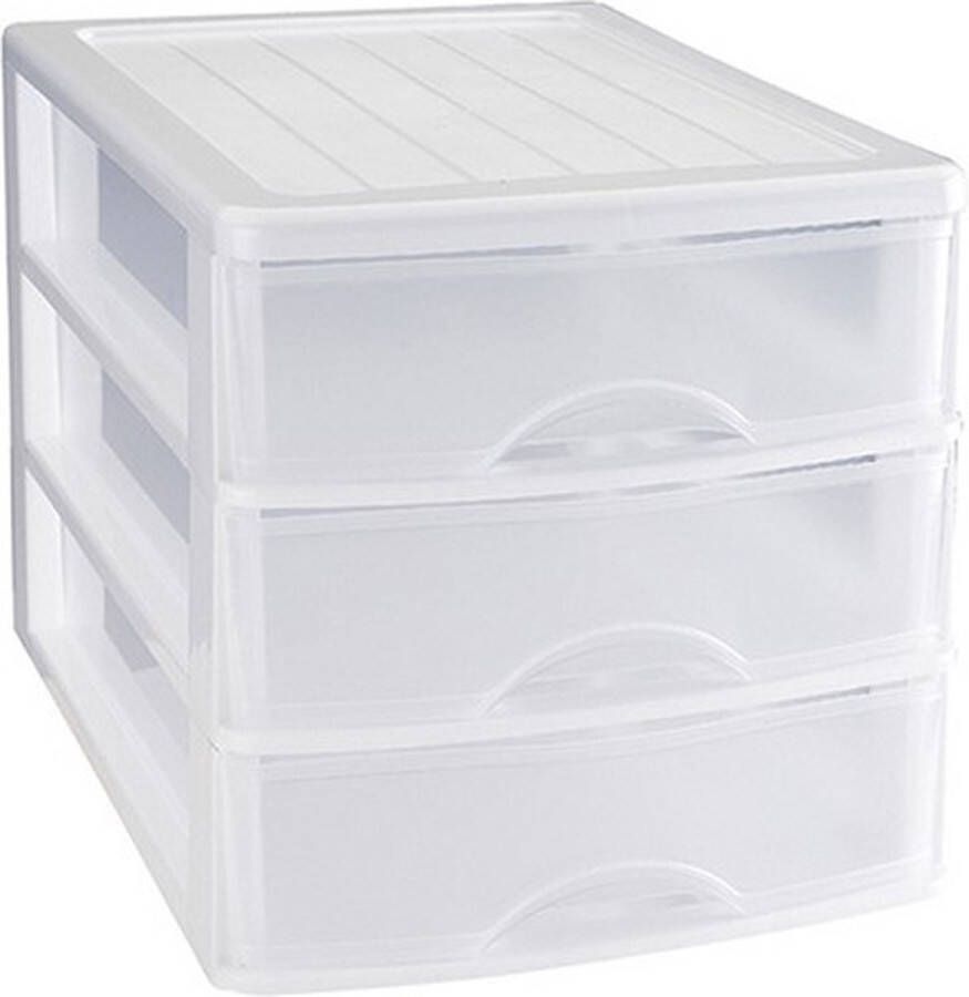 Forte Plastics Ladeblok bureau organizer met 3 lades wit transparant L35 5 x B27 x H26 Opruimen opbergen laatjes