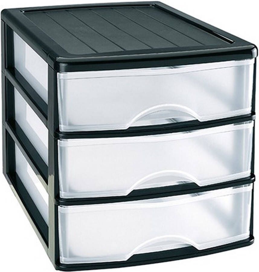 Forte Plastics Ladeblok bureau organizer met 3 lades zwart transparant L35 5 x B27 x H26 Opruimen opbergen laatjes