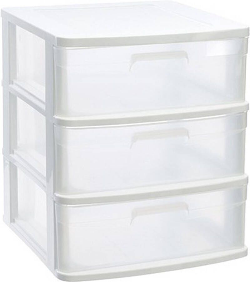 PLASTICFORTE Ladeblok bureau organizer met 3x lades wit transparant L40 x B39 x H49.5 cm Opruimen opbergen laatjes