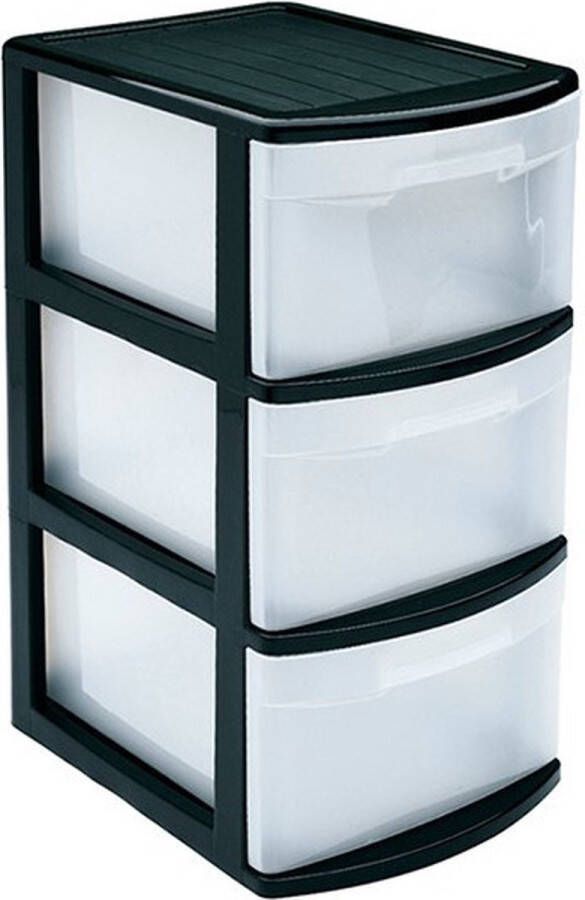 PLASTICFORTE Ladeblok bureau organizer met 3x lades zwart transparant L39 x B28.5 x H58.5 cm Opruimen opbergen laatjes