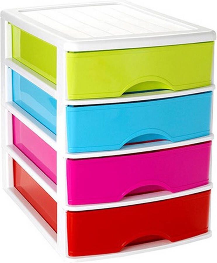 PLASTICFORTE Ladeblok bureau organizer met 4 lades multi-color wit L35 5 x B27 x H35 Opruimen opbergen laatjes