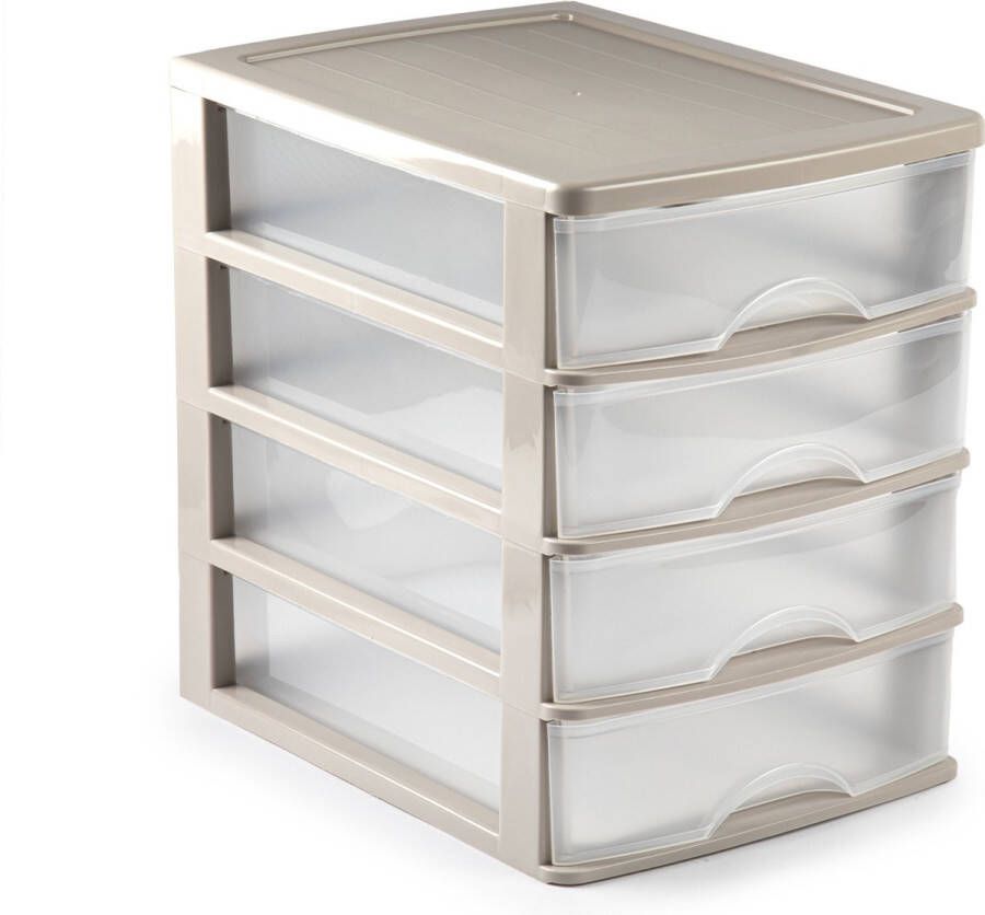 Forte Plastics Plasticforte Ladeblok bureau organizer met 4x lades beige transparant L35 5 x B27 x H35 cm Ladeblok