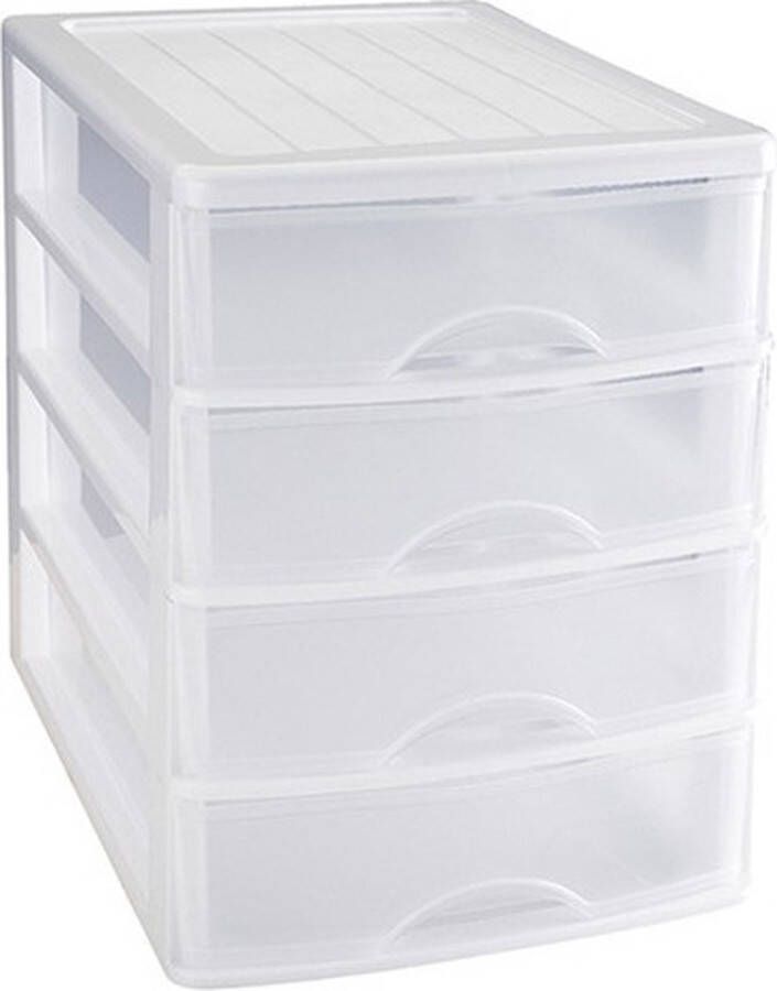 Forte Plastics Plasticforte Ladeblok bureau organizer met 4x lades wit transparant L35 5 x B27 x H35 cm Ladeblok