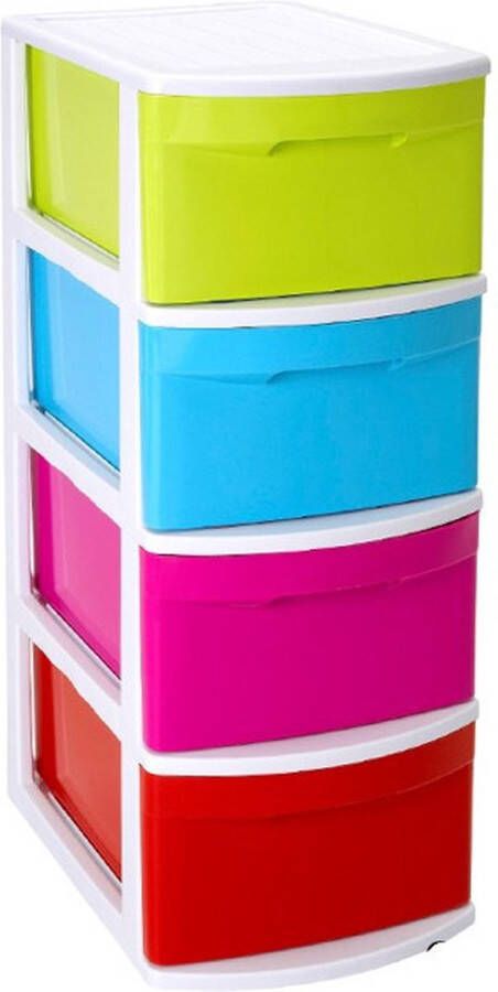 PLASTICFORTE Ladeblok bureau organizer met 4x lades multi-color wit L39 x B28.5 x H78 cm Opruimen opbergen laatjes