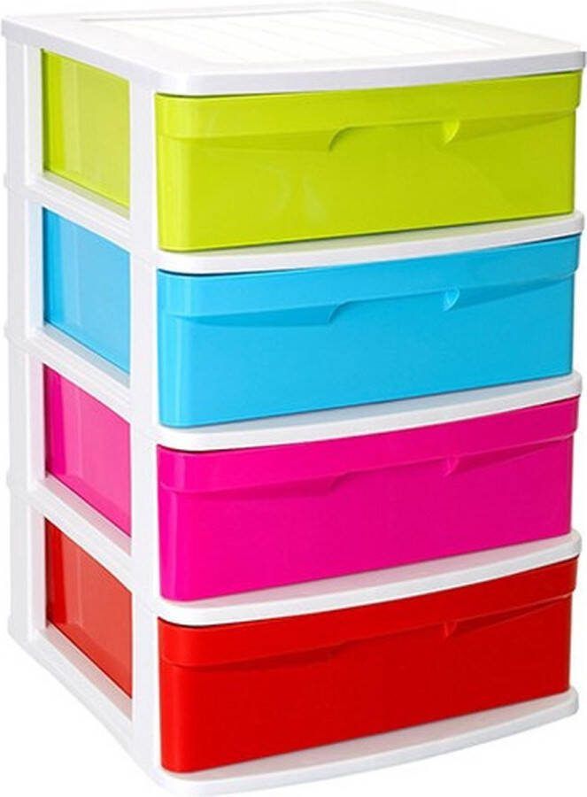 PLASTICFORTE Ladeblok bureau organizer met 4x lades multi-color wit L40 x B39 x H65 cm Opruimen opbergen laatjes