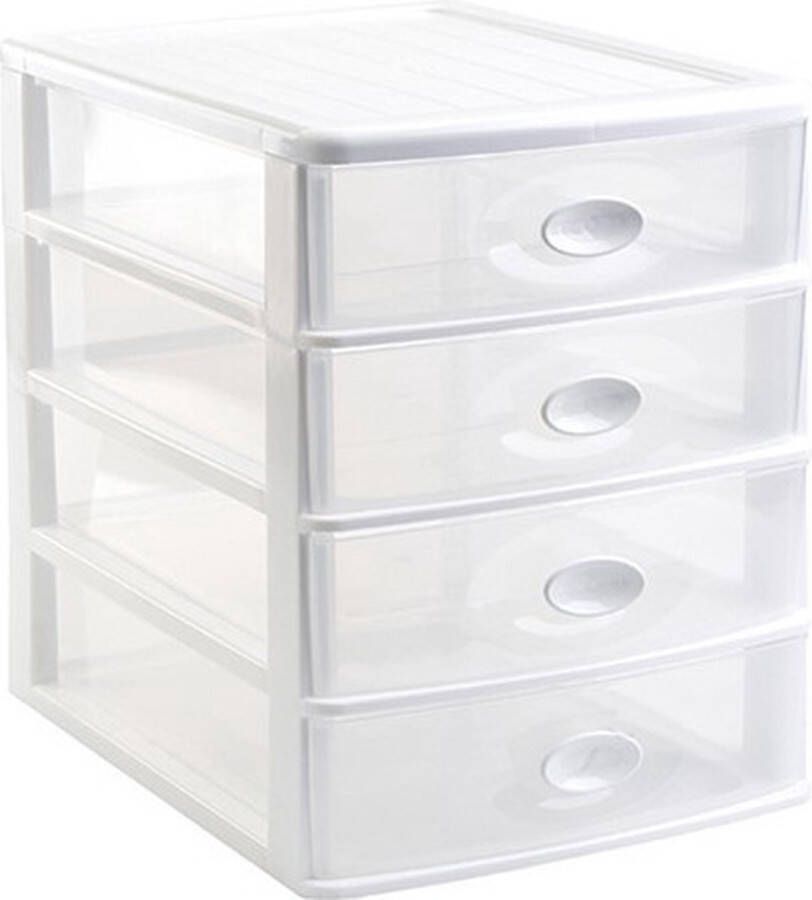 PLASTICFORTE Ladeblok bureau organizer met 4x lades wit transparant L35 5 x B27 x H35 Opruimen opbergen laatjes