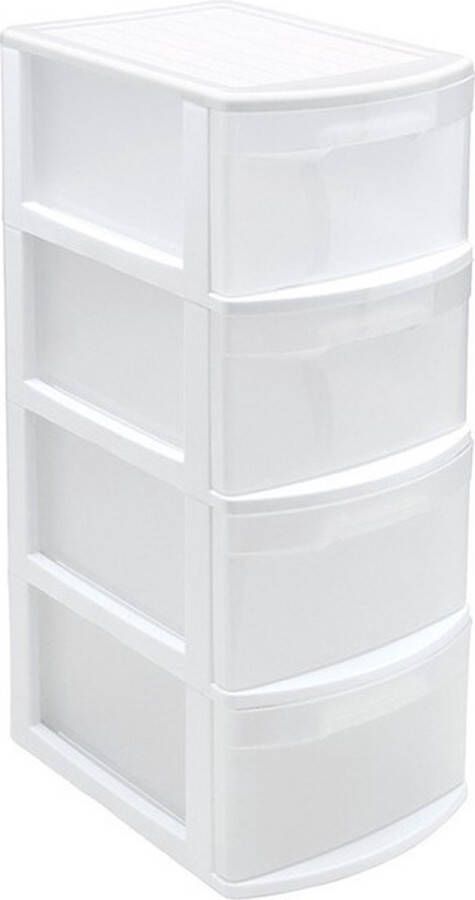 PLASTICFORTE Ladeblok bureau organizer met 4x lades wit transparant L39 x B28.5 x H78 cm Opruimen opbergen laatjes