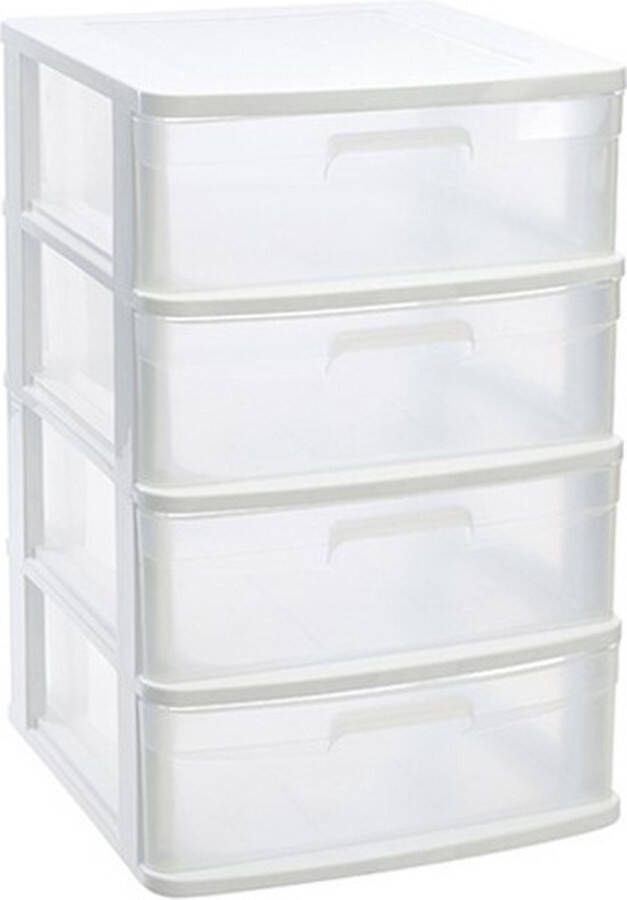 PLASTICFORTE Ladeblok bureau organizer met 4x lades wit transparant L40 x B39 x H65 cm Opruimen opbergen laatjes