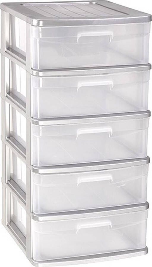 PLASTICFORTE Ladeblok bureau organizer met 5x lades grijs transparant L40 x B39 x H81 cm Opruimen opbergen laatjes