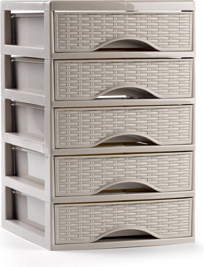 Forte Plastics PlasticForte Ladeblokje bureau organizer met 5x lades beige L18xB21xH28 cm Ladeblok