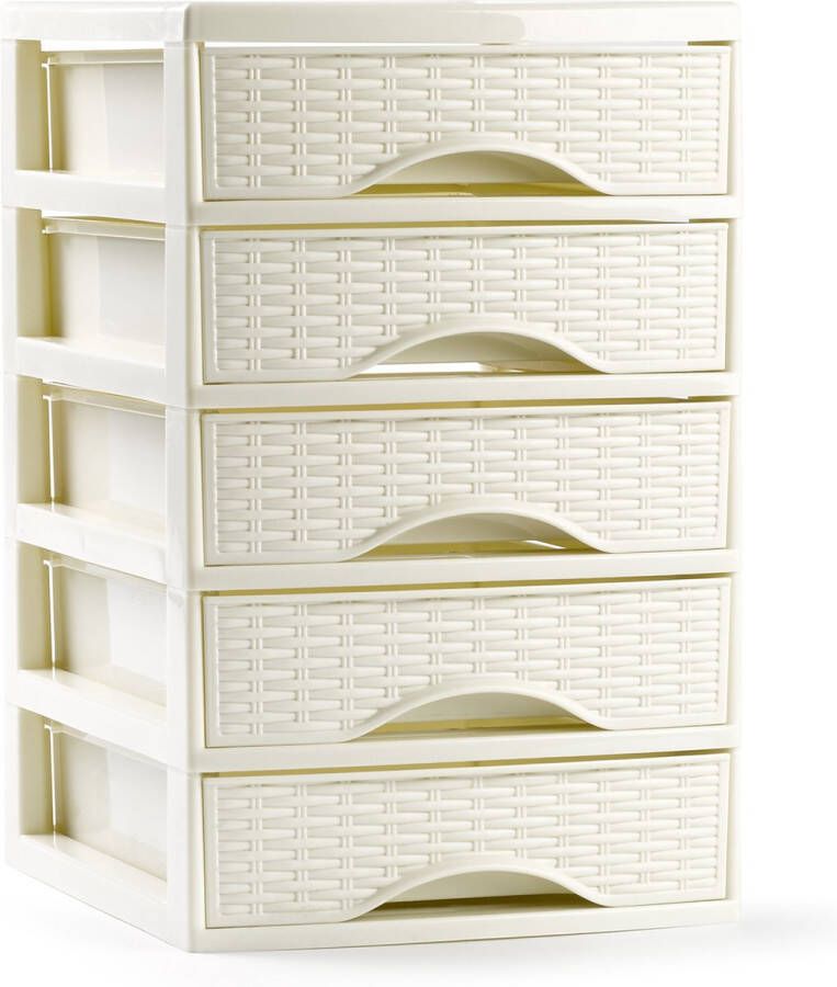 Forte Plastics PlasticForte Ladeblokje bureau organizer met 5x lades creme wit L18xB21xH28 cm Ladeblok