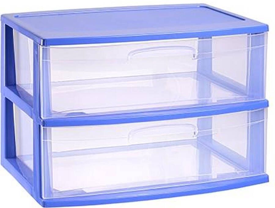 Forte Plastics Plasticforte Ladeblokje organizer 2x lades blauw transparant L56 x B40 x H41 cm plastic Ladeblok