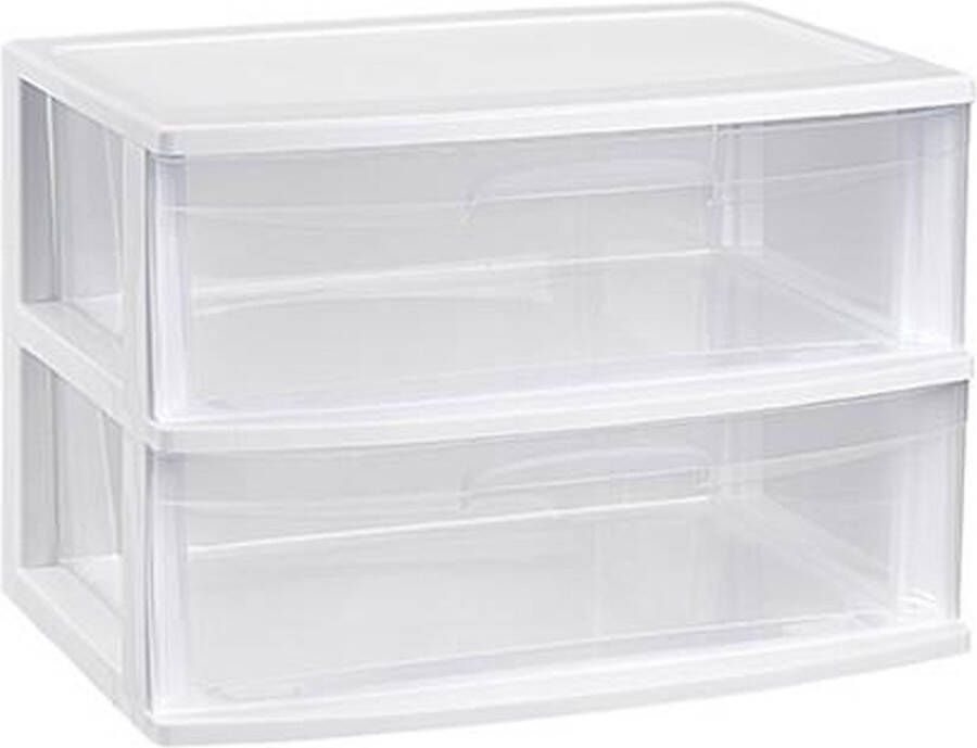 Forte Plastics Plasticforte Ladeblokje organizer 2x lades wit transparant L56 x B40 x H41 cm plastic Ladeblok
