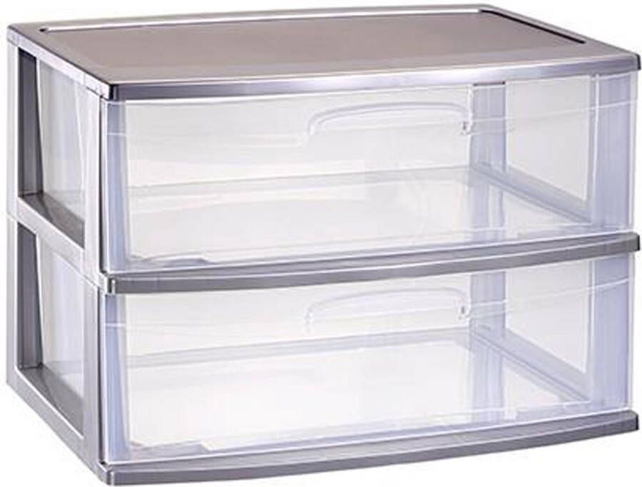 Forte Plastics Plasticforte Ladeblokje organizer 2x lades zilver transparant L56 x B40 x H41 cm plastic Ladeblok