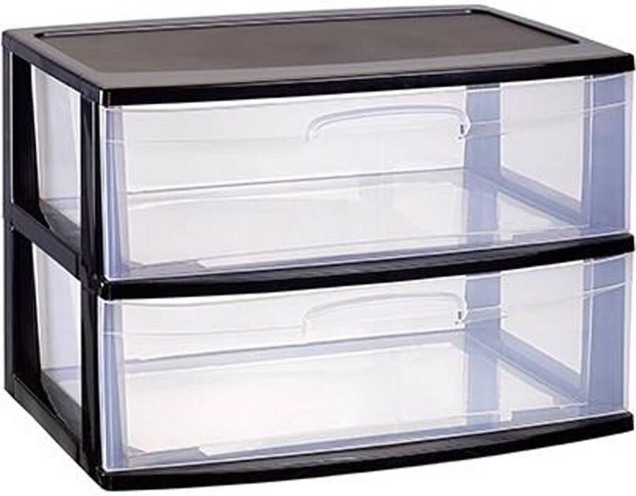 Forte Plastics Plasticforte Ladeblokje organizer 2x lades zwart transparant L56 x B40 x H41 cm plastic Ladeblok