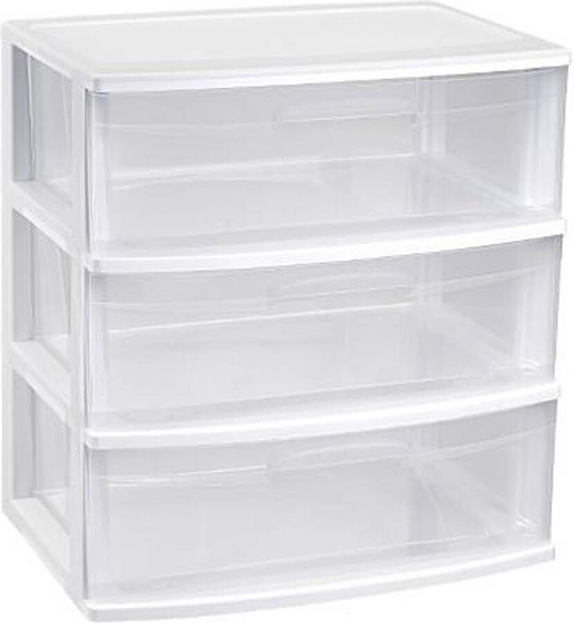 Forte Plastics Plasticforte Ladeblokje organizer 3x lades wit transparant L56 x B40 x H61 cm plastic Ladeblok
