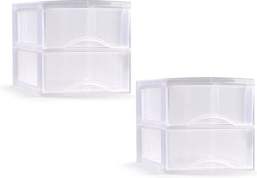 PLASTICFORTE ladeblokje bureau organizer 2x 2 lades transparant L26 x B36 x H25 cm