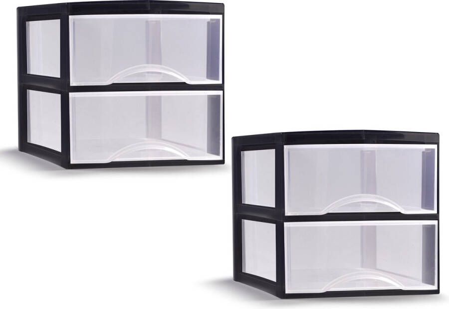 PLASTICFORTE ladeblokje bureau organizer 2x 2 lades transparant zwart L26 x B36 x H25 cm