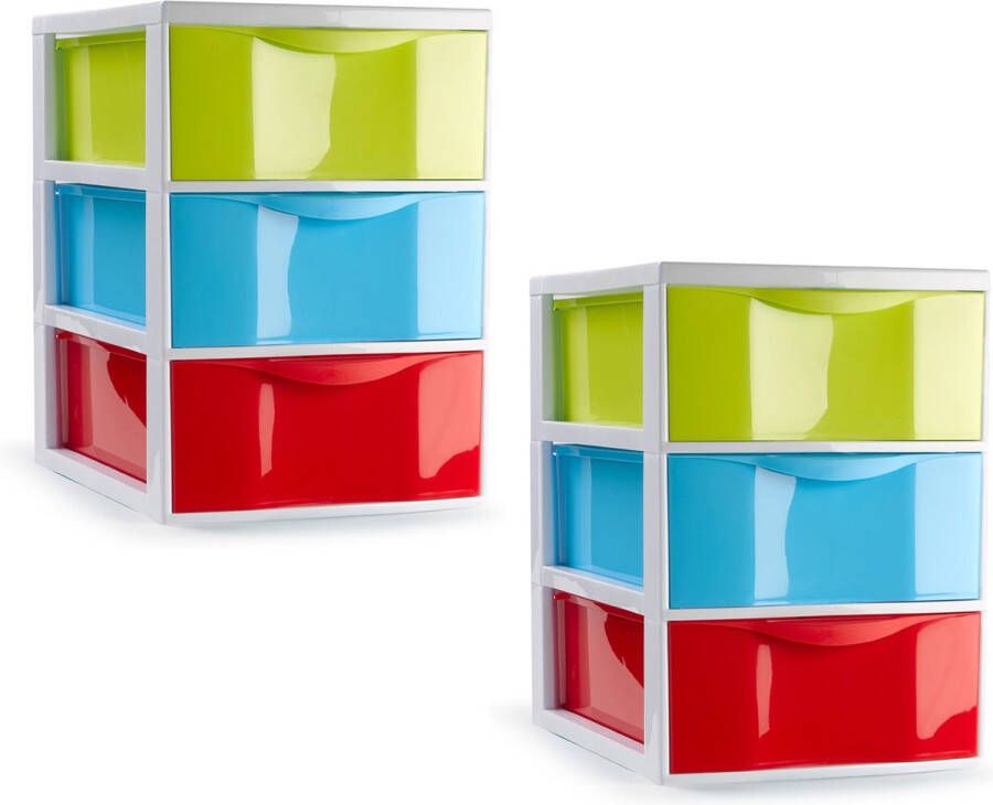 PLASTICFORTE ladeblokje bureau organizer 2x 3 lades multi kleuren L18 x B25 x H25 cm