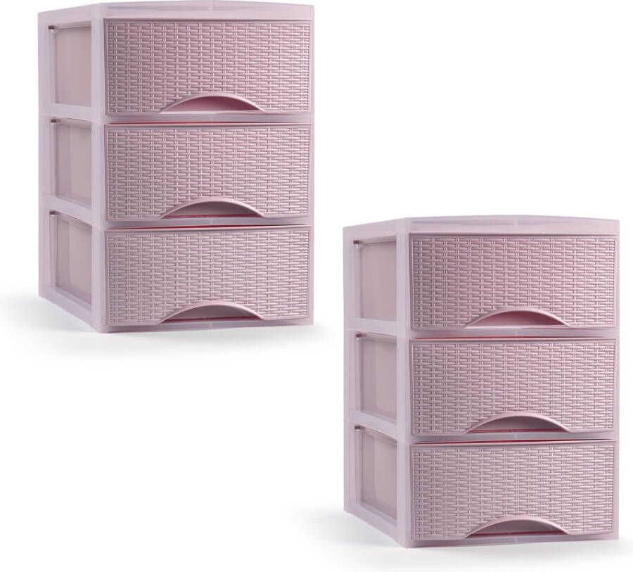 PLASTICFORTE ladeblokje bureau organizer 2x 3 lades roze L18 x B25 x H33 cm