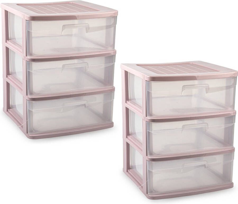 PLASTICFORTE ladeblokje bureau organizer 2x 3 lades transparant roze L39 x B40 x H49 cm